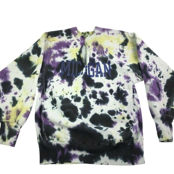 Vintage Champion Michigan Sweatshirt Large Reverse Weave Tie Dye V Neck Purple - Picture 1 of 6